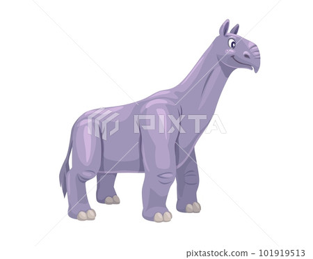 Cartoon indricotherium dinosaur character. Isolated vector ancient extinct mammal wildlife beast. Prehistoric rhinoceros with long neck. Paleontology Oligocene epoch herbivorous creature 101919513