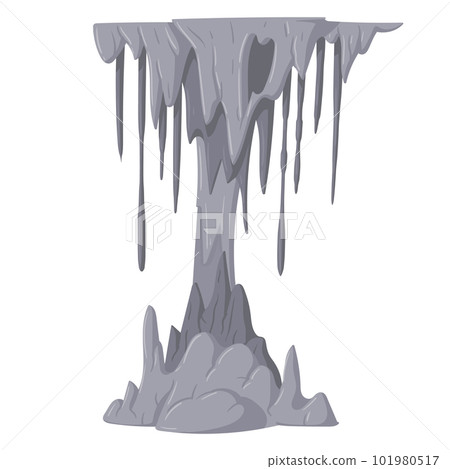 Stalactite limestone column. Stalagmite growth formations, natural cave rocks. Cartoon underground stalactite icicles flat vector illustration 101980517