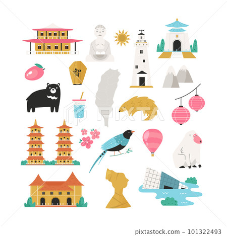 Vector colorful design, banner with icons, famous symbols of Taiwan 101322493