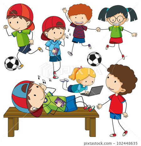 Fun Doodle Kids Doing Various Activities 102448635