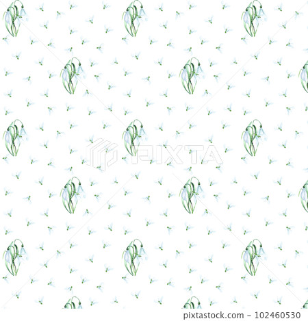 Watercolor seamless snowdrop flowers pattern on white background 102460530