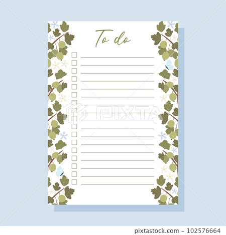 Printable To-do list concept with green gooseberry plant illustration 102576664