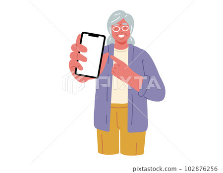 Senior woman showing on mobile phone and smile.Vector Illustration 102876256