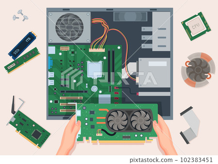 Pc assembly. Repair service make making pc semiconductors exact vector smart components 102383451