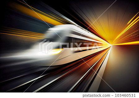 High speed train with motion blur on the road. Generative AI 103460531