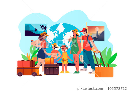 happy family with children and baggage standing together summer vacation holiday time to travel concept 103572712