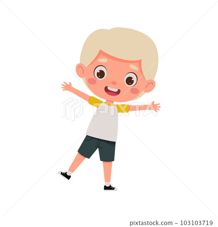 Cute cartoon little happy boy with blond hair. Little schoolboy character show facial expression. Vector illustration 103103719