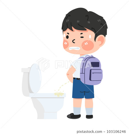 Cartoon Kid peeing on the toilet 103106246