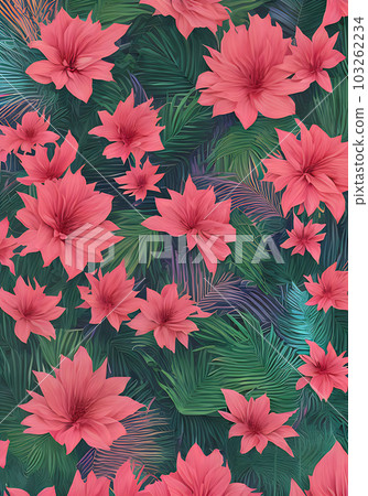 3D tropical botanical background with flowers. 103262234