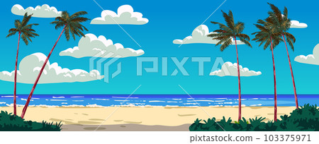 Tropical ocean view on the sand beach, palms, seashore, horizon 103375971