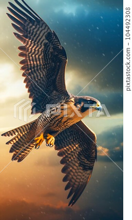 Peregrine Falcon Soaring Through the Sky. Generative ai 104492308