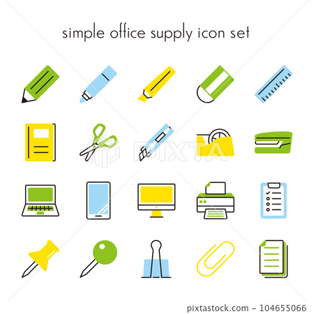 Vector icon set of simple stationery and office supplies 104655066