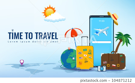 Travel and tourism concept. Advertising template. Vector 104871212