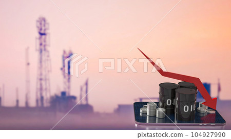 The oil tank and coins on tablet for business concept 3d rendering 104927990