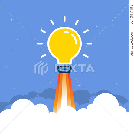 Light bulb idea insight rocket launch concept background. Lightbulb vector design cartoon unique 104097495