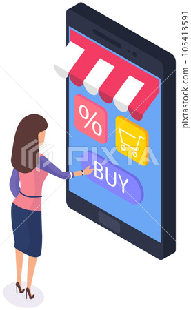 Woman using app for purchasing goods in store via Internet. Online shopping application on screen 105413591