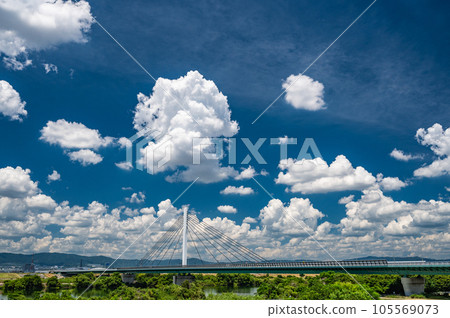 Torikai Ninnaji Bridge and cotton clouds floating in the sky 105569073