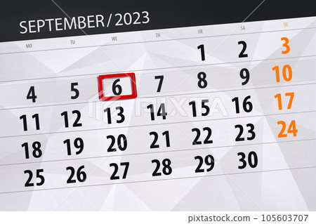 Calendar 2023, deadline, day, month, page, organizer, date, September, wednesday, number 6 105603707