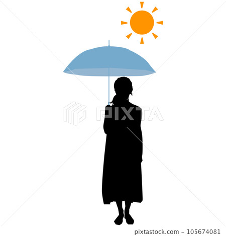 Illustration silhouette material vector of a woman holding a sun and a parasol 105674081