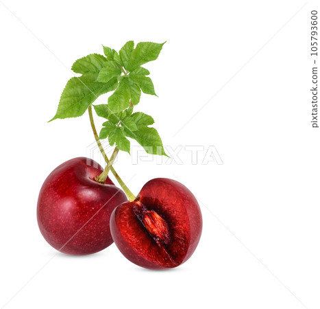 Cherry with lesves isolated on white background 105793600