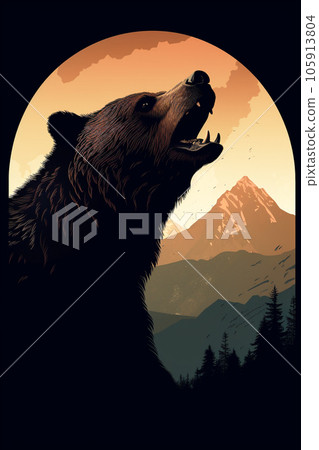 Imposing brown bear howling on the forest 105913804