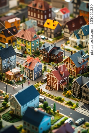 real estate investment with miniature houses and money, created with generative ai 105061320