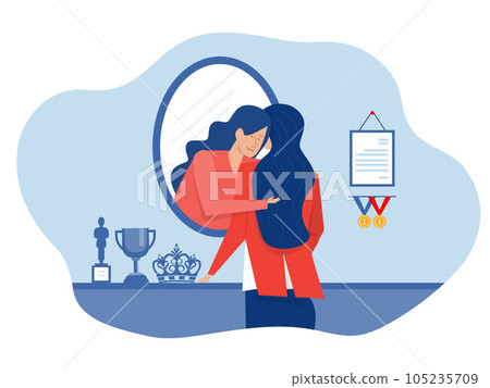 empathy concept ,woman embracing for friendship ,thank yourself ,expressing love,strong relations, support concept flat Vector illustration  105235709