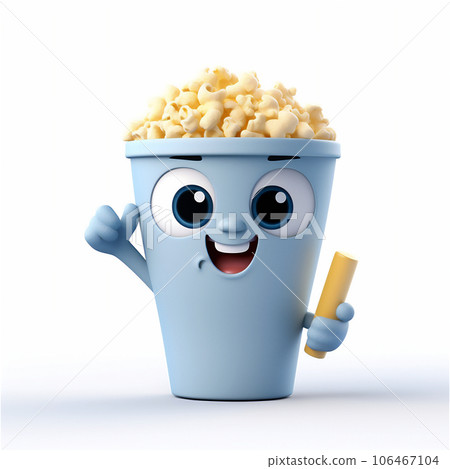 Cute cartoon simple popcorn cup with eyes, spout, mouth and handles on white background 106467104