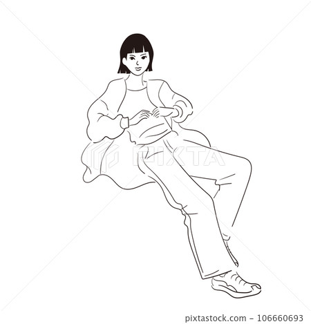 Line drawing vector illustration of a stylish young woman 106660693