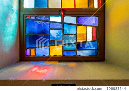 Close up shot of colorful window in a church 106083344