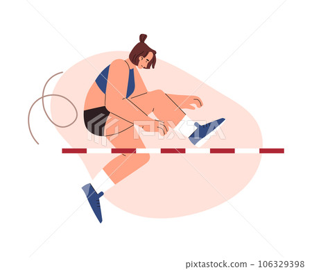 Athletic woman jumps over obstacle flat style, vector illustration 106329398