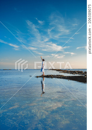 Blue sea and one-piece woman 106389075