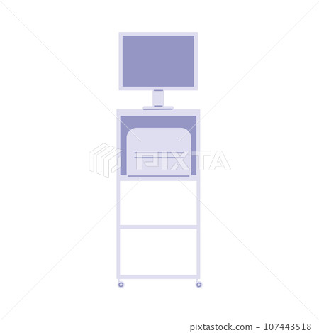 Furniture and equipment of veterinary office, vector table on wheels with diagnostics computer and documentation case 107443518