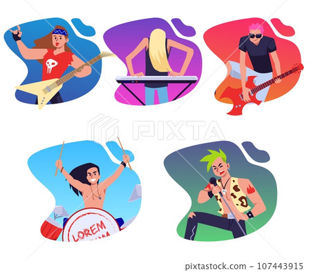 Set of playing rock musicians flat style, vector illustration 107443915