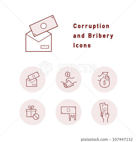 Set of color icons related to corruption, bribery, and political donations 107447132