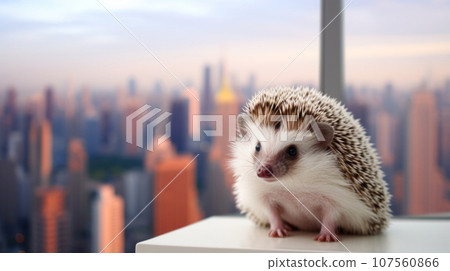 Exotic pet hedgehog in a stylish setting. 107560866