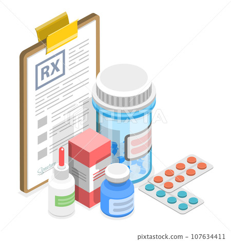 3D Isometric Flat Vector Illustration of Flu Treatment. Item 3 107634411