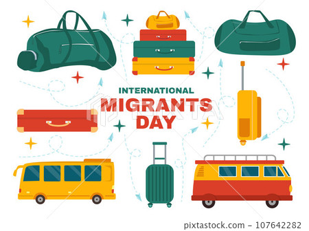 International Migrants Day Vector Illustration on 18 December with Immigration People and Refugee for the Protection of Human Rights in Background 107642282