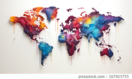 Watercolor colored World map, Ai Generated 107925755