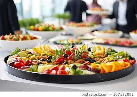 Catering buffet food. Delicious colorful vegetarian appetizers. Celebration Party 107152091