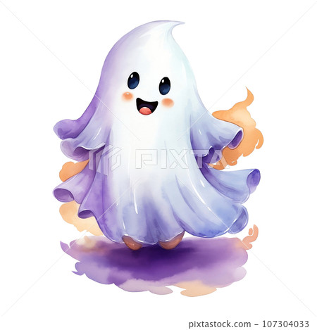 Halloween Ghost watercolor clip art 107304033