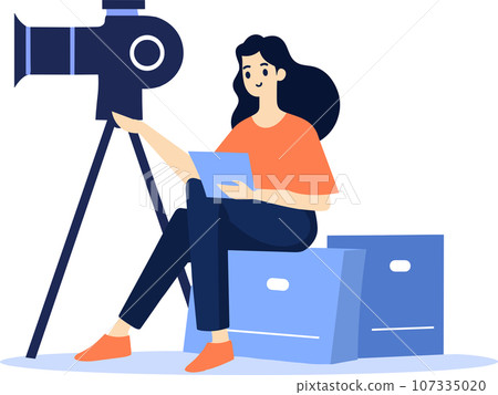 Hand Drawn female reporter character in flat style 107335020