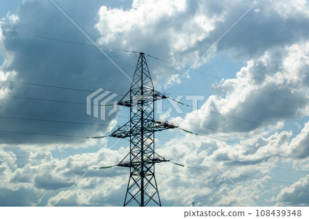 Pole with electric wires on sky background 108439348