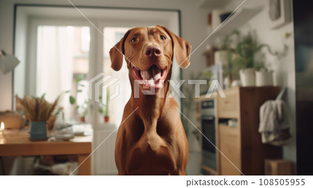 Organized living room enhances the joys of owning a well-kept pet. 108505955