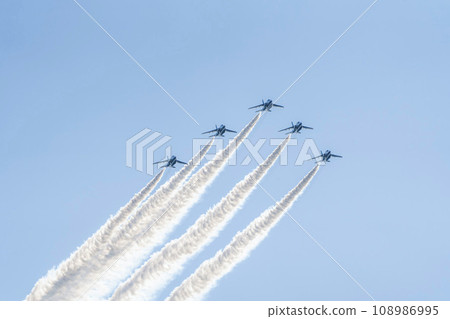 Blue Impulse from Matsushima Air Base flying in the blue sky Higashi Matsushima City, Miyagi Prefecture 108986995