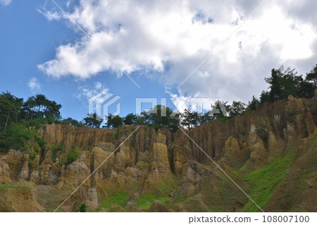 Earthen pillars of Awa on a clear day, Tokushima 108007100