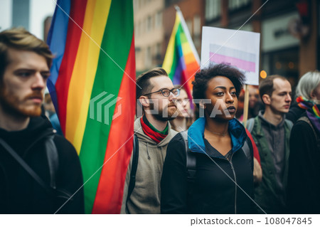 People participating in an anti-discrimination campaign, with visuals that emphasize promoting tolerance and acceptance. Generative Ai 108047845