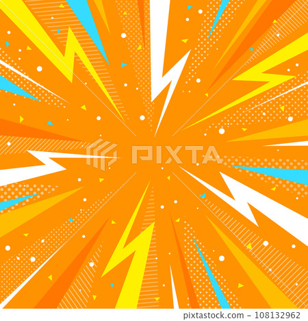 Background material Orange Pop lightning attention background Lightning Impact Concentration Surprise dot Diagonal line 108132962