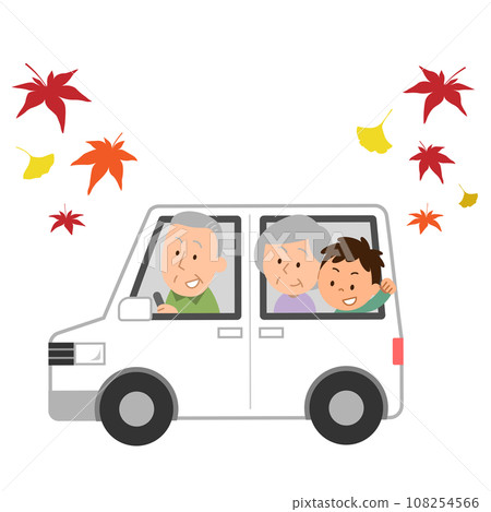 Driving family and autumn leaves 3 108254566