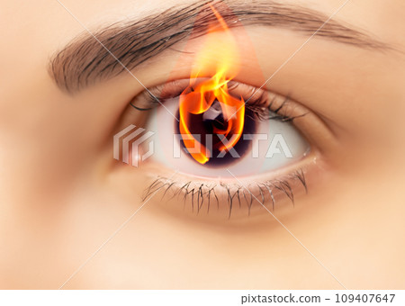 Business Macro photography of a woman whose eyes burn with motivation, iris, and eyes Close-up AI-generated image 109407647